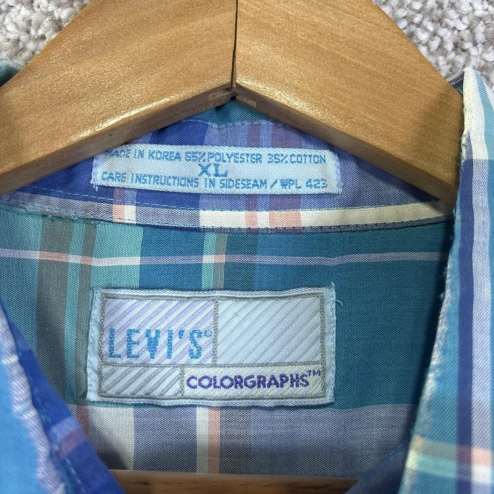Vintage Levi's Shirt‎ Mens XL Plaid Short Sleeve Button Down Colorgraphs